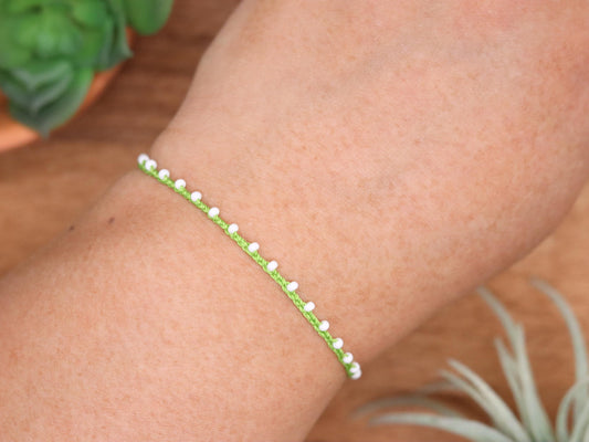 Lime & White, Bead Braided
