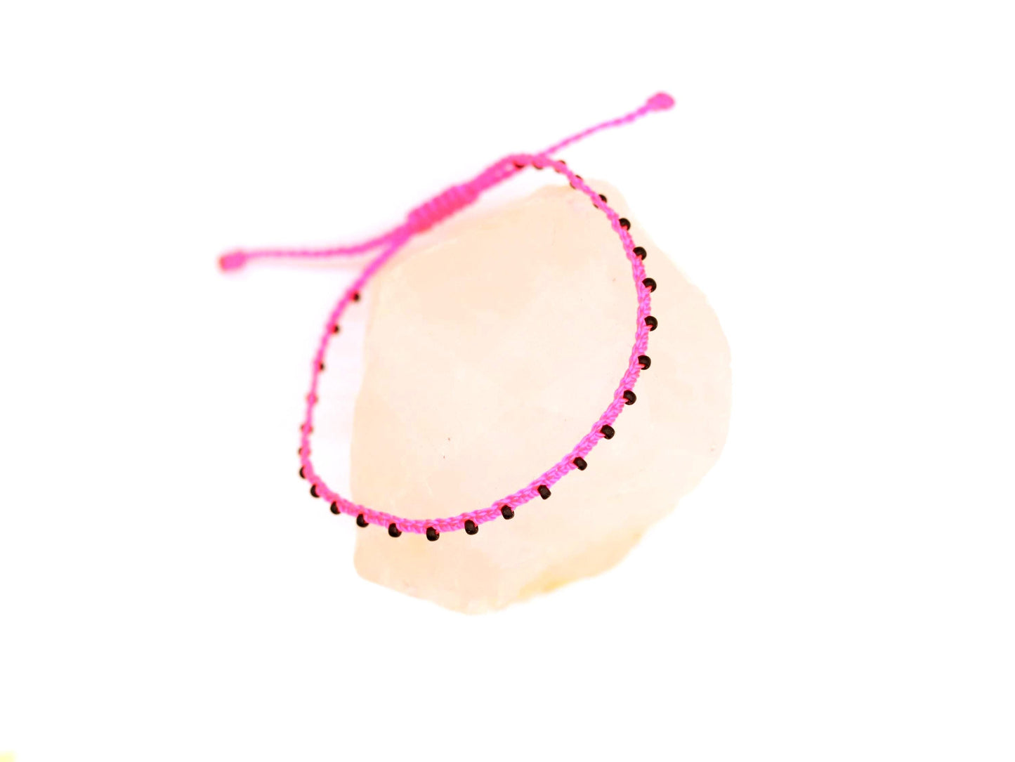 Neon Pink & Black Matte Bead Braided Bracelet