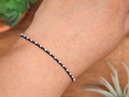 Black & Ivory Pearl Luster, Bead Braided