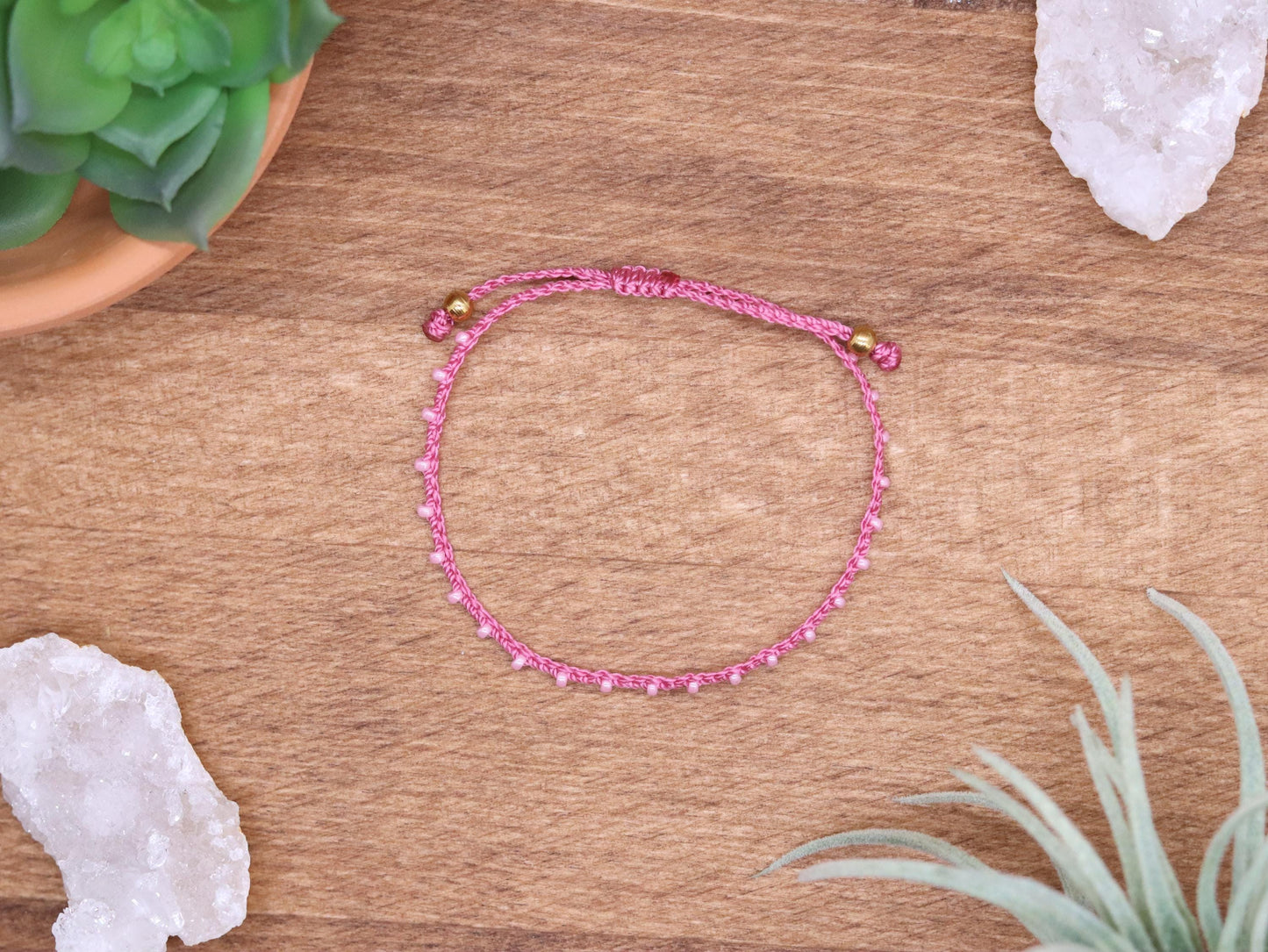 Soft Rose & Pink Luster, Bead Braided
