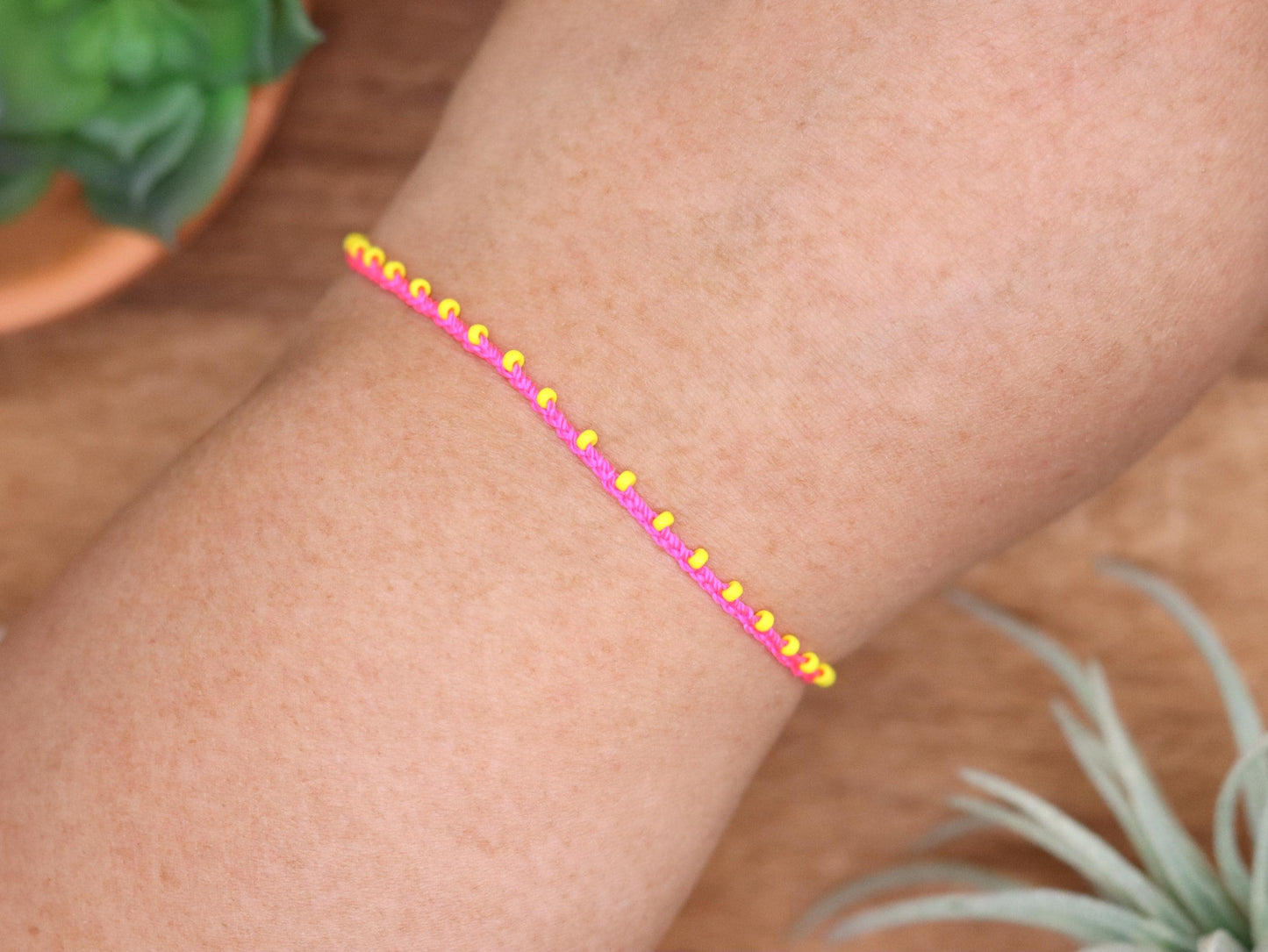 Neon Pink & Yellow, Bead Braided