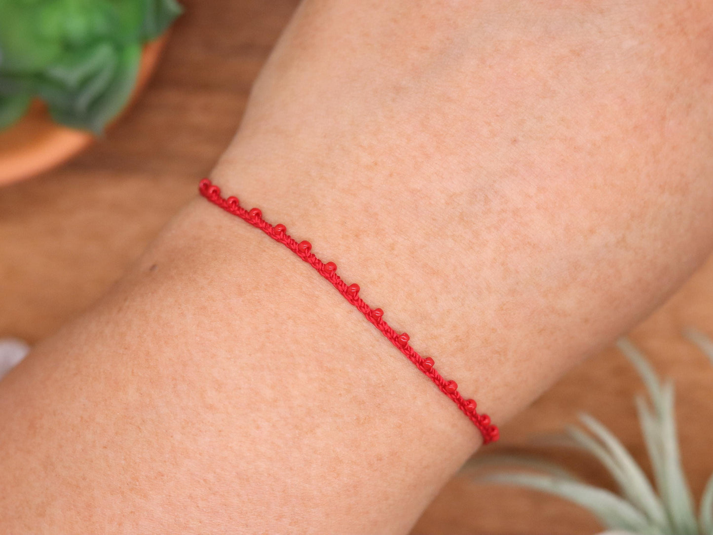 Red & Red Beads, Bead Braided