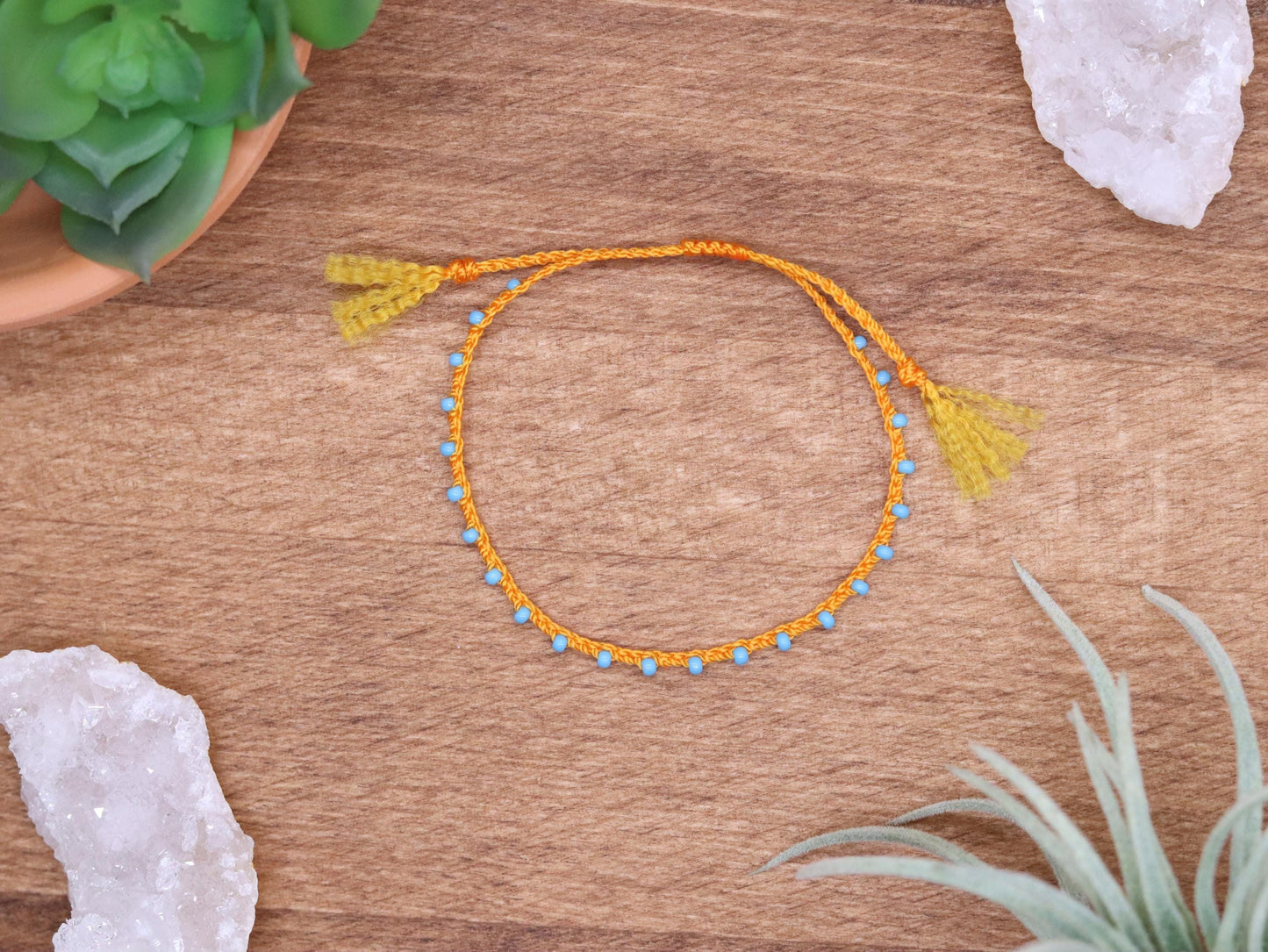 Tangerine & Sky Blue beads, Bead Braided