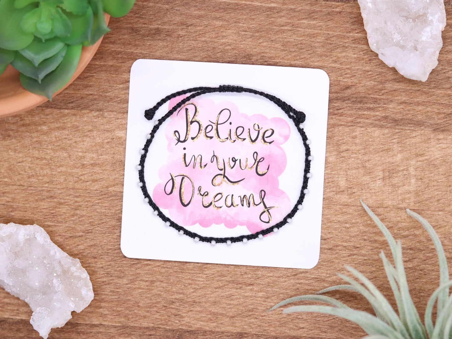 Black & Ivory Pearl Luster, Bead Braided