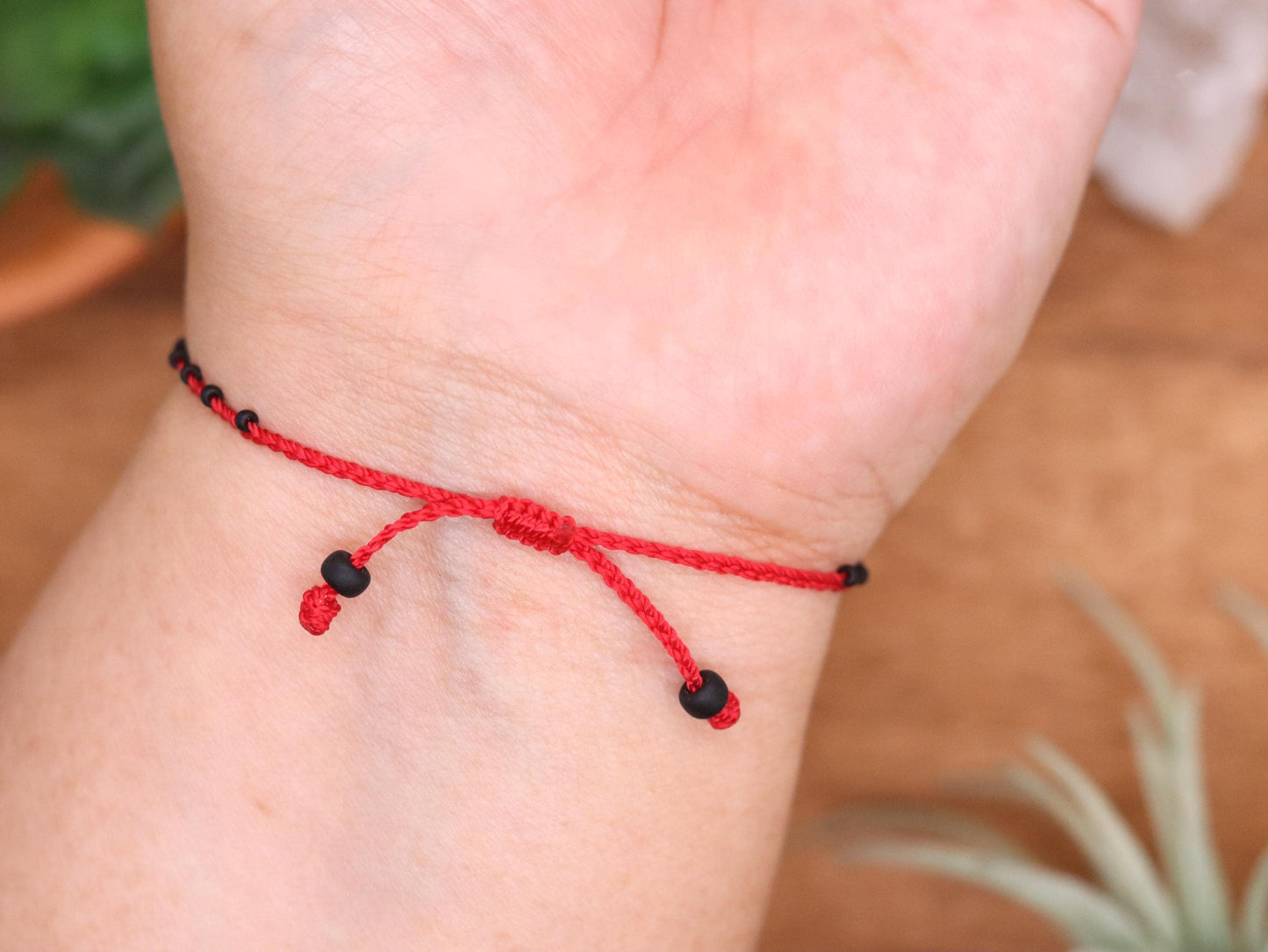 Red & Black Matte Beads, Bead Braided
