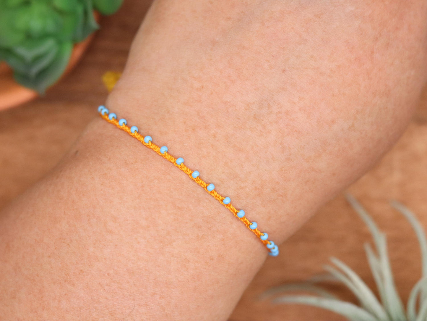Tangerine & Sky Blue beads, Bead Braided