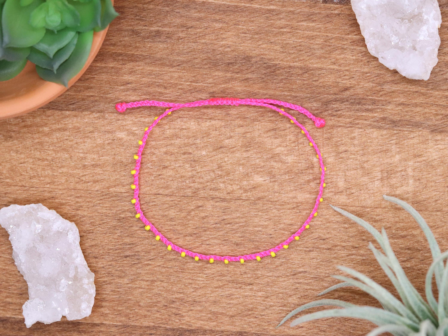 Neon Pink & Yellow, Bead Braided