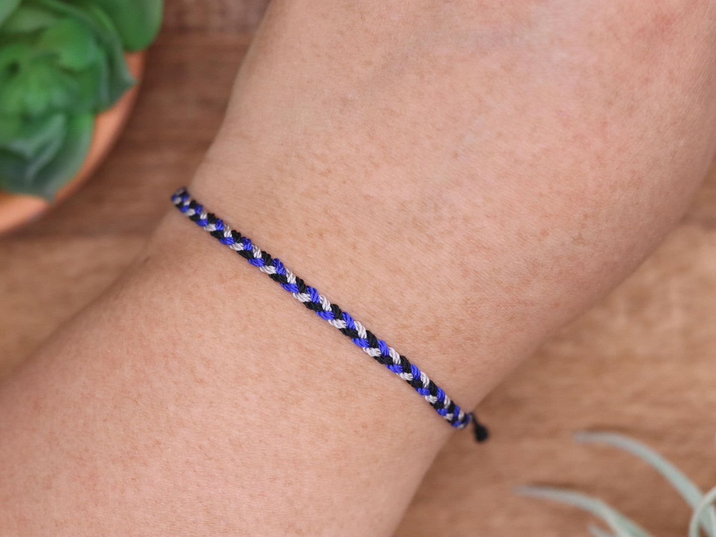 Black, Grey and Royal Blue, Chunky Flat Bracelet or Anklet