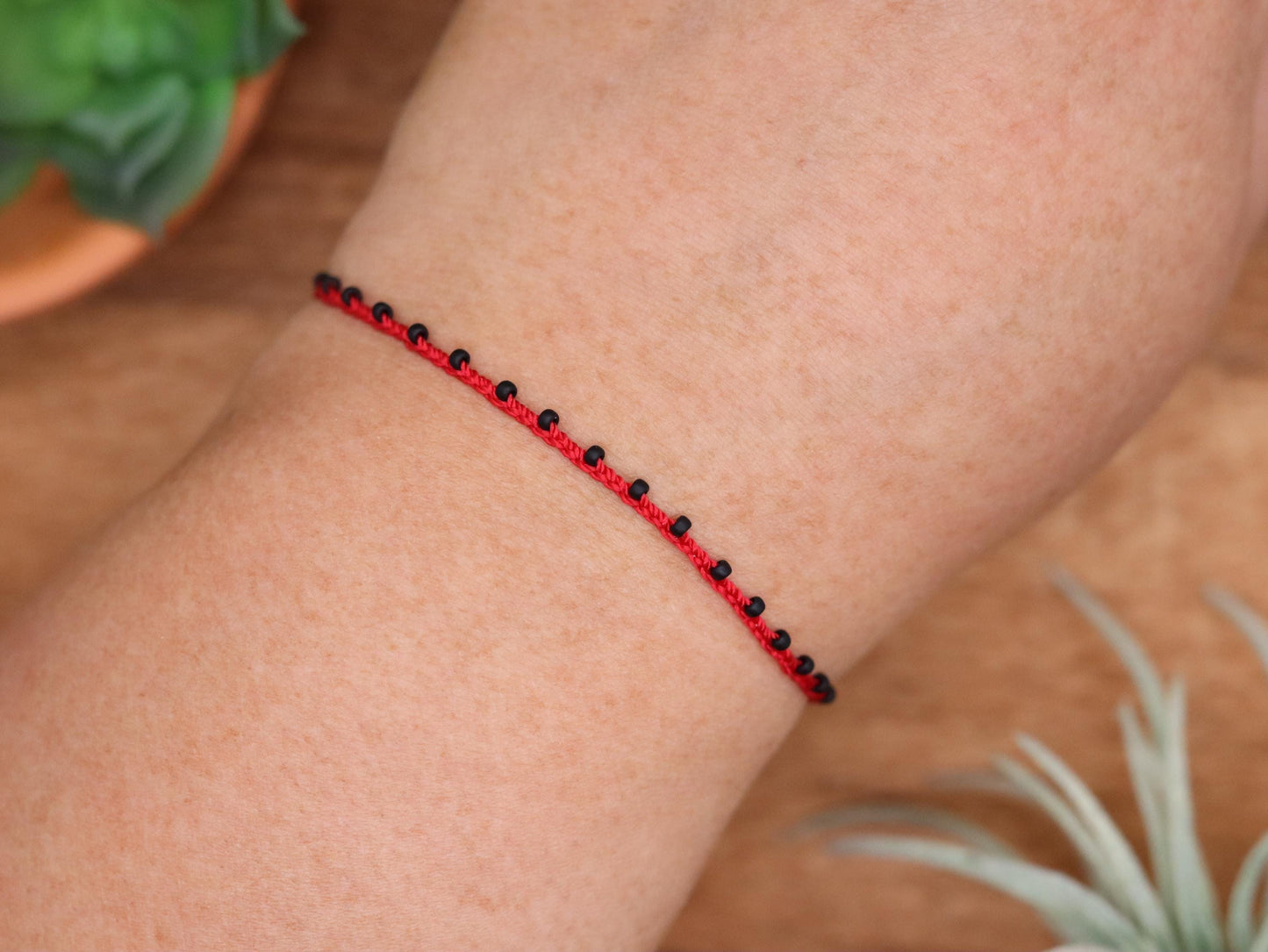 Red & Black Matte Beads, Bead Braided