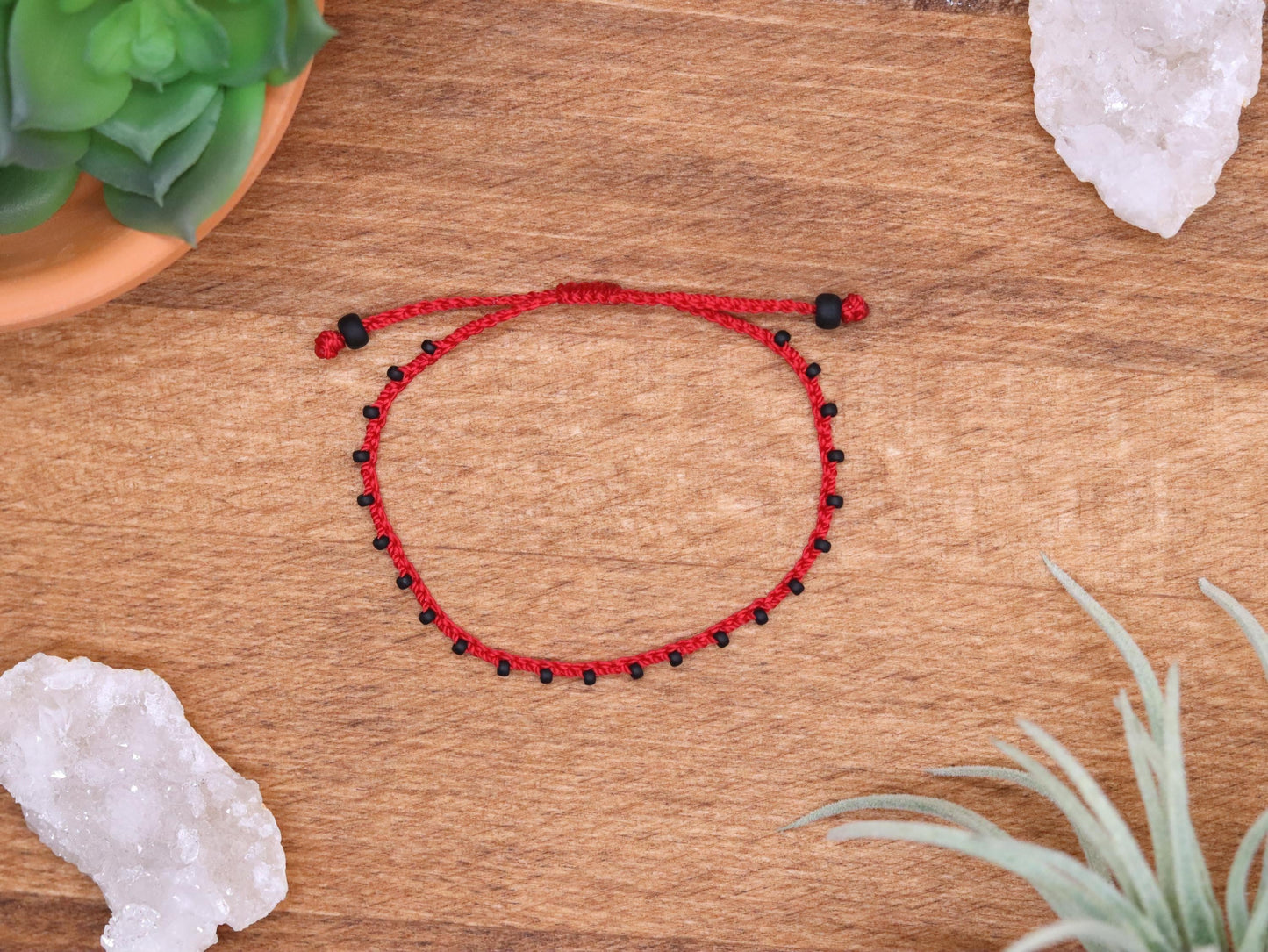 Red & Black Matte Beads, Bead Braided