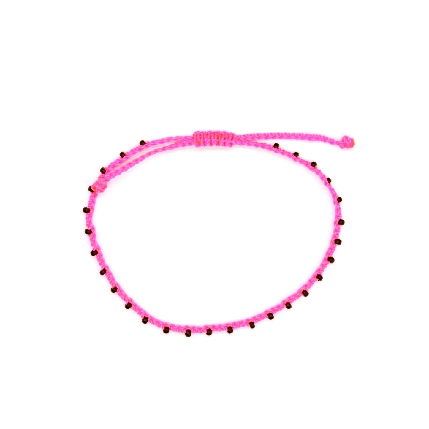 Neon Pink & Black Matte Bead Braided Bracelet